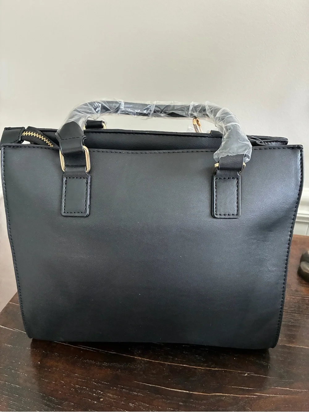 Ellen Tracy Black Quilted and Studded Top-Handle Satchel with Gold Accents